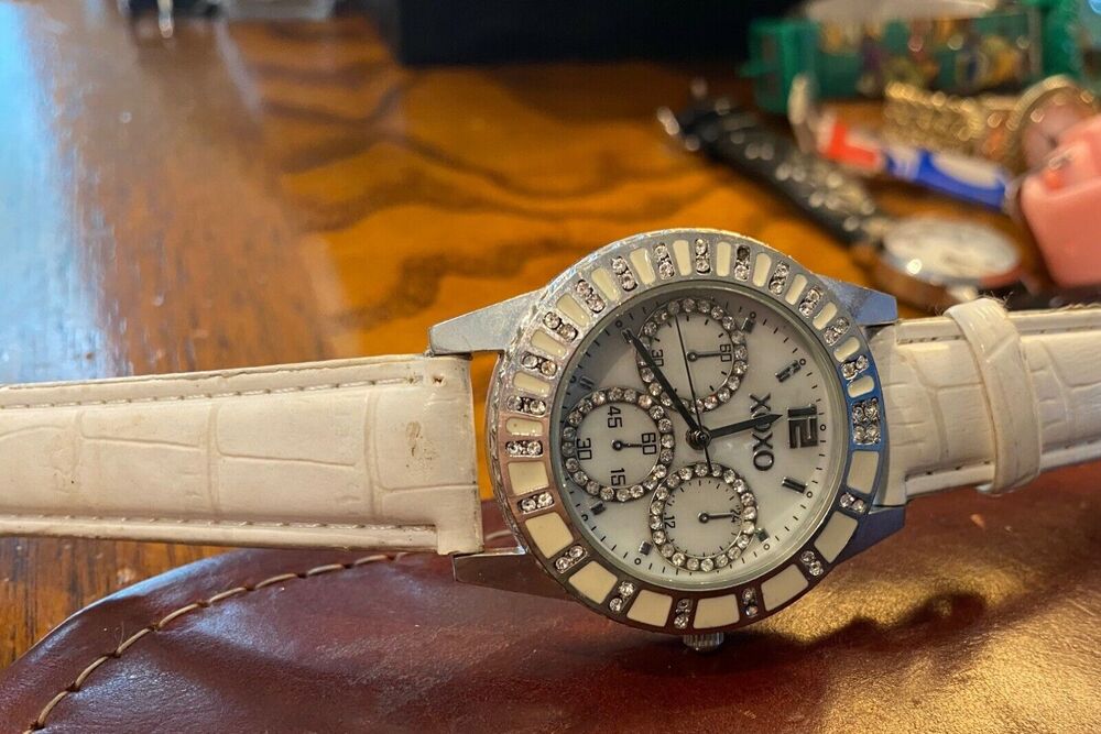 Women's 38mm silver Tone XOXO Watch, Multifunction Look, Crystal Accents